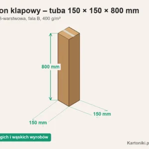 Karton klapowy tuba 150 × 150 × 800 mm z podpisanymi wymiarami