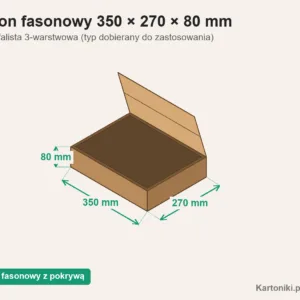 Karton fasonowy z pokrywą 350 × 270 × 80 mm z podpisanymi wymiarami