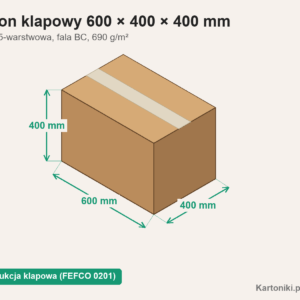 Ciężki karton klapowy 600 × 400 × 400 mm z podpisanymi wymiarami