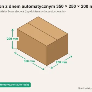 Karton z dnem automatycznym 350 × 250 × 200 mm z podpisanymi wymiarami